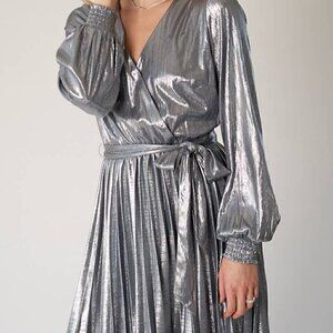 116. Sophia Silver Metallic Pleated Dress